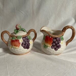 VINTAGE Fitz and Floyd Fruit Fair sugar bowl and creamer set 1990